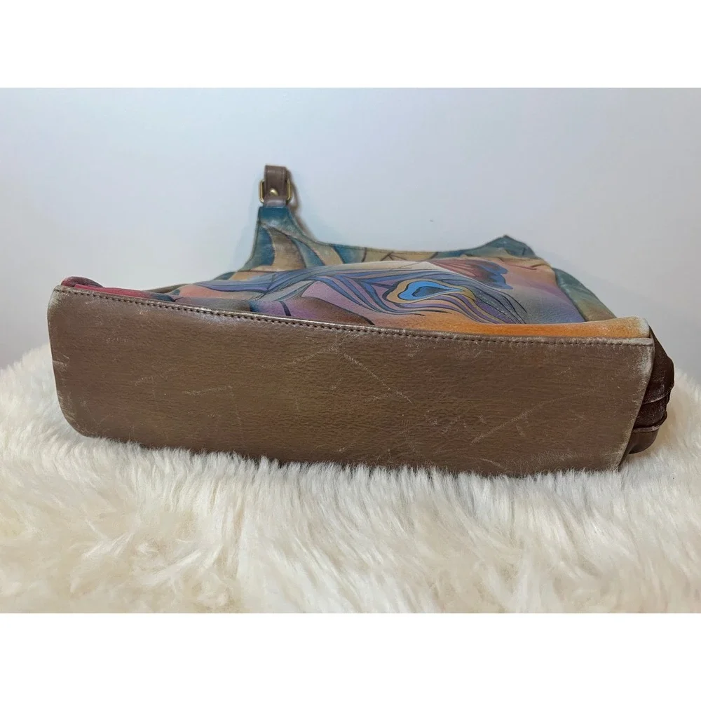 Anna by Anuschka Hand Painted Leather Butterfly Peacock Bag Vintage y2k Boho - Picture 5 of 7
